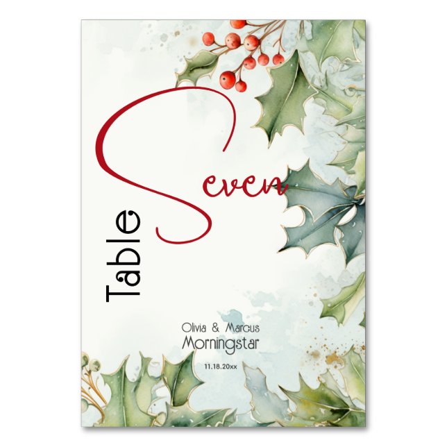 Numeração De Mesa Winter Holly e Berries (Frente)