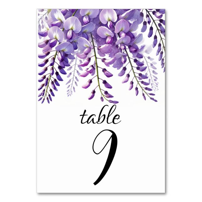Numeração De Mesa Wisteria Floral Purple Elegant Flowers Casamento (Frente)