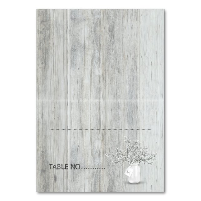 Numeração De Mesa Wood Mason Jar e Baby's Breath Rustic Wedding (Frente)