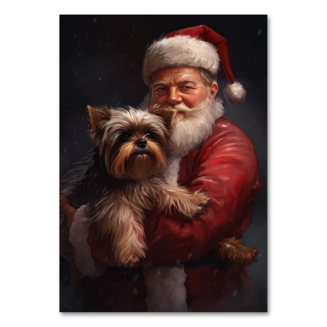 Numeração De Mesa Yorkshire Terrier Papai Noel Natal Festivo (Frente)