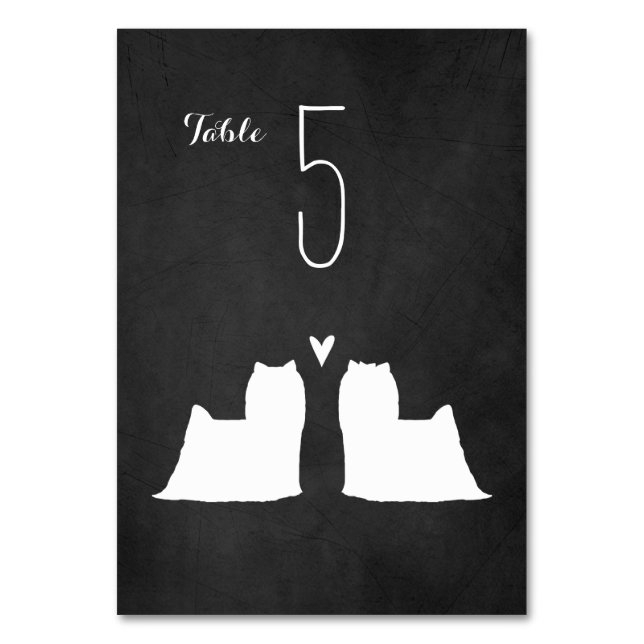 Numeração De Mesa Yorkshire Terrier Silhouettes Recepção de casament (Frente)