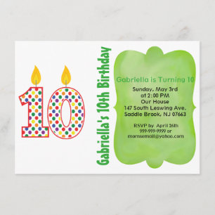 Número 10 Convite de Aniversário para Bolinhas Col