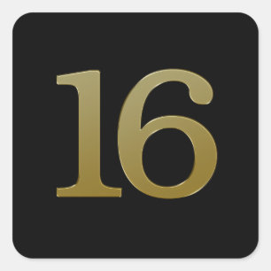 Número 16: Adesivo Quadrado Dourado
