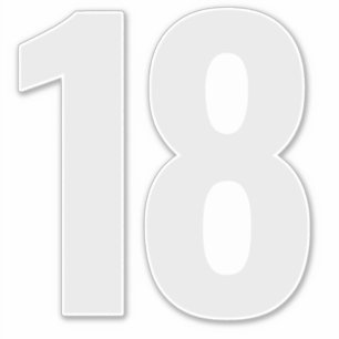 Número 18 Cinzas prateadas e adesivo branco