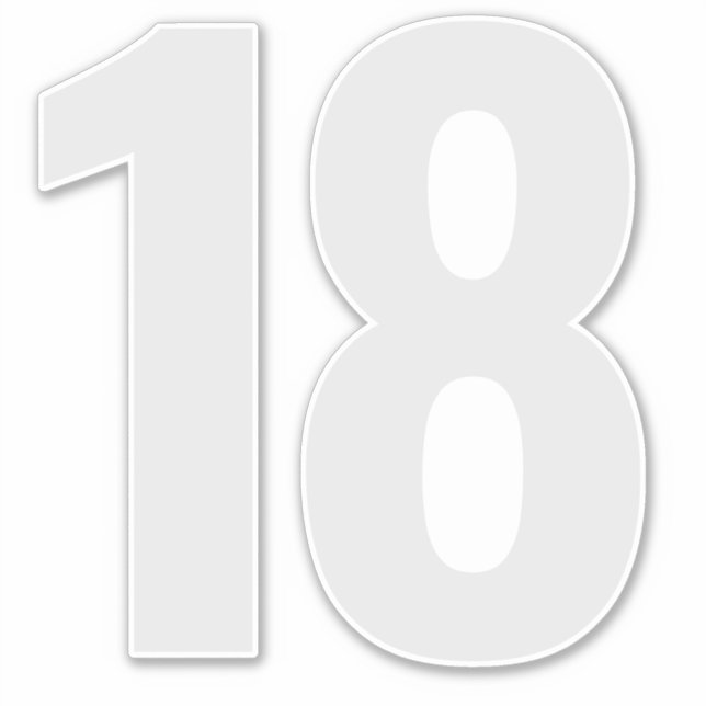 Número 18 Cinzas prateadas e adesivo branco (Frente)