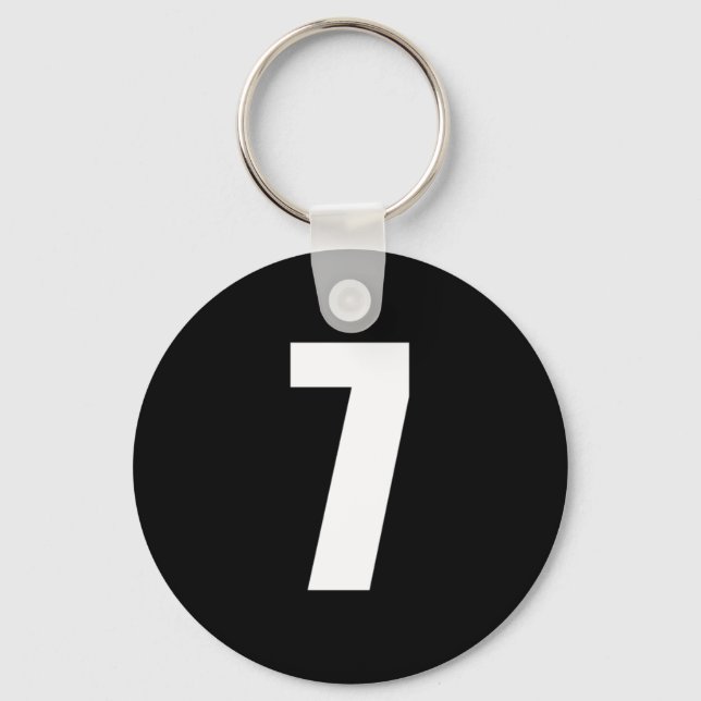 número 7 em branco no botão preto chaveiro (Frente)