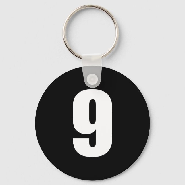 número 9 em branco no botão preto chaveiro (Frente)