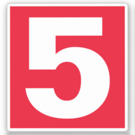 Número cinco, adesivo vermelho e branco