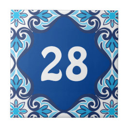 Número da casa, azul e branco Azulejos