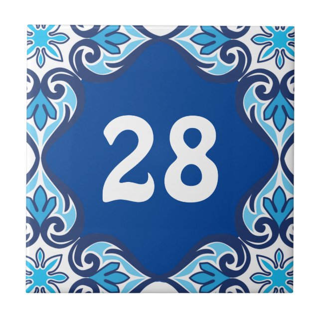 Número da casa, azul e branco Azulejos (Frente)