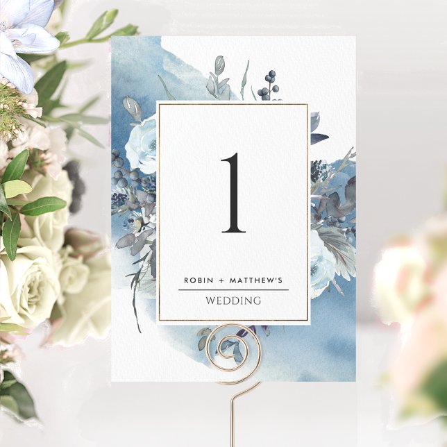 Número da Mesa da Recepção de Casamento Azul Elega (Criador carregado)