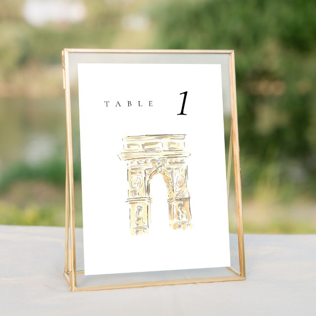 Número da Mesa de Casamento de Nova Iorque Park Sq (Watercolor Washington Square Park New York City wedding table number sign.)