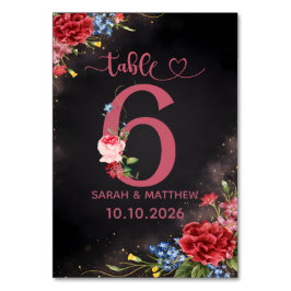 Número da Mesa de Casamento Floral Corado 6 Cartão