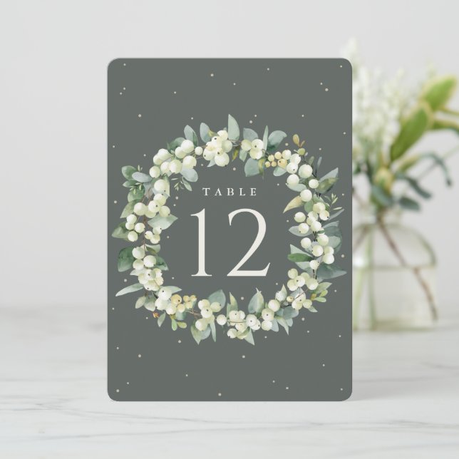Número da Mesa de Casamento Verde Snowberry+Eucali (Em pé/Frente)