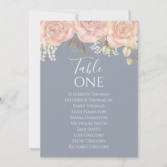 Número da Tabela Azul Floral de Casamento Elegante (Frente)