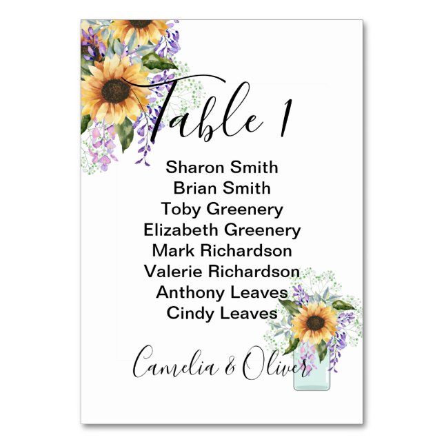 Número da Tabela Cartão Girassóis Puro Wisteria (Frente)