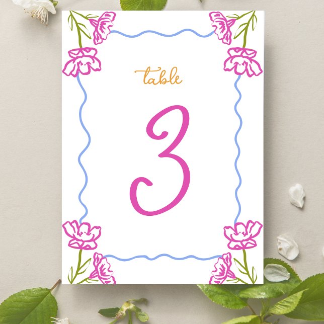 Número da Tabela Casada de Bougainvillea do Medite ( Mediterranean magic! Guide guests in style with this vibrant, Amalfi-inspired wedding table number.)