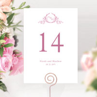 Número da Tabela Casada de Monograma Cor-de-Rosa e