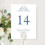 Número da Tabela Casada de Monogramas Azul Elegant<br><div class="desc">Ajude seus convidados a encontrar sua mesa com este elegante número de tabela monograma. Cartões duplos. Espaço livre ao redor, dando-lhe a liberdade de usar o suporte ou quadro da mesa. Monograma botânico desenhado à mão atrativo com texto azul. Capacidade de fazer alterações no tamanho, estilo ou posição do texto...</div>