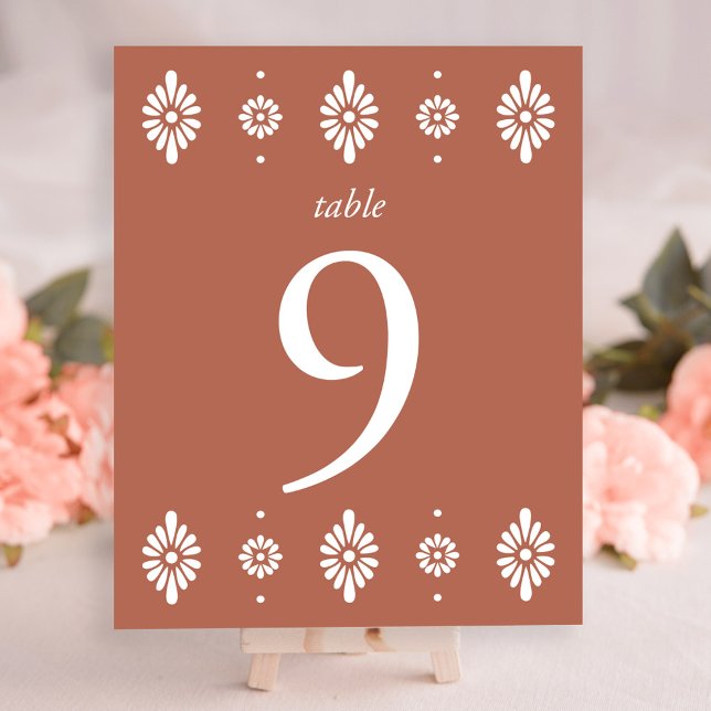 Número da Tabela Casada Terra Cotta Mexicana (Mexican Terra Cotta Wedding Table Number by Fiesta Valley Print)