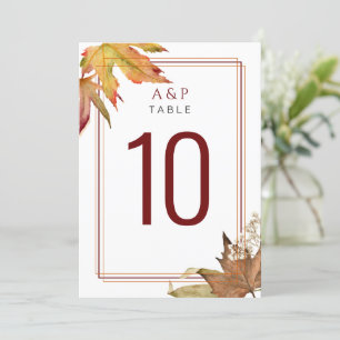 Número da tabela de Casamento de Folhas de outono 