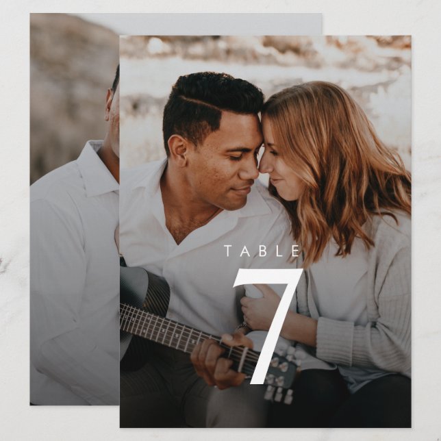 Número da Tabela de Casamento de Fotos Minimalista (Frente/Verso)