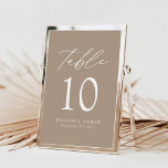 Número da Tabela de Casamento de Taupe Elegante Mo<br><div class="desc">Trendy, cartões minimalistas de números das mesas de casamento com cartas brancas modernas com "Mesa" em um roteiro de caligrafia moderno. O design apresenta um fundo esticado ou uma cor de sua escolha. O design repete atrás. Para pedir os cartões de mesa esticados: adicione seu nome, data do casamento e...</div>