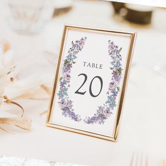 Número da Tabela de Casamento Lilac Elegante (Elegant Watercolor Lilac Floral  Wedding Table Number by Painted Paperie
)