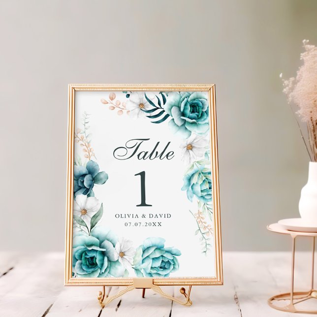 Número da Tabela de Casamentos de Flores Selvagens (Teal & Off-White Wildflowers Wedding Table Number
)