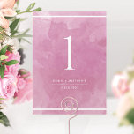 Número da Tabela de Cores d'Água Rosa-Rosa Elegant<br><div class="desc">Ajude seus convidados a encontrar sua mesa com este elegante número de tabela de cores d'água rosa. Cartões duplos. Lave fino, cor-de-água rosa, fundo e texto branco. NOTA: coloque um pedido individual para cada número de tabela de que você precisa (isto é, para um evento com três mesas, você precisaria...</div>