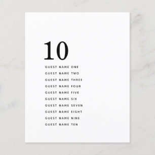 Número da Tabela de Nomes de Convidado Minimalist