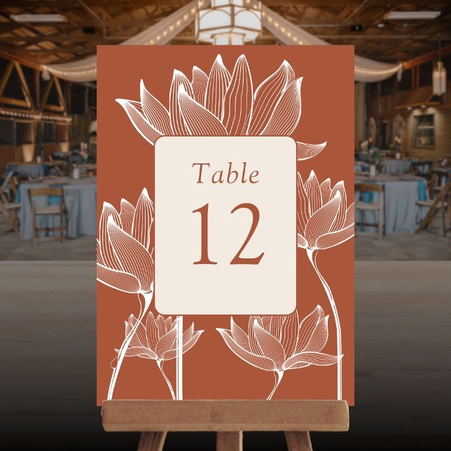 Número da Tabela Floral Terracotta Elegante (Elegant Floral Terracotta Table Number)