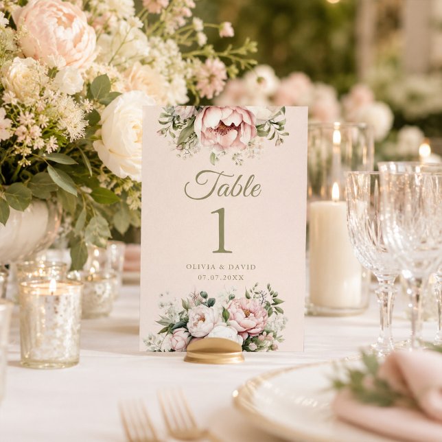 Número de Mesa de Casamento Blush & Ivory Peony (Blush & Ivory Peony Wedding Table Number)