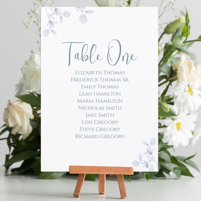 Número de Mesa de Casamento com Aquarela Azul Flor (Simple calligraphy table number sign.)