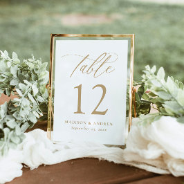 Número de Mesa de Casamento com Caligrafia Dourada