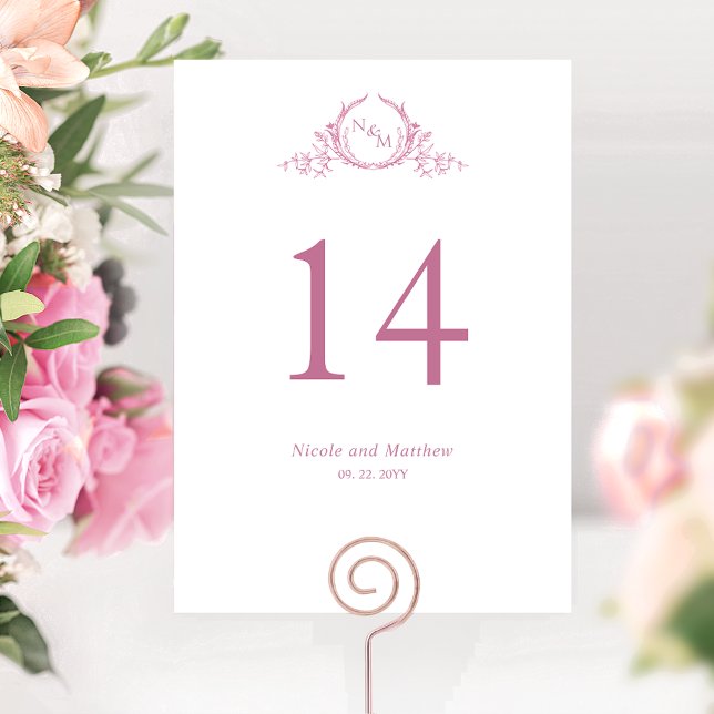 Número de Mesa de Casamento com Monograma Rosa e B (Criador carregado)
