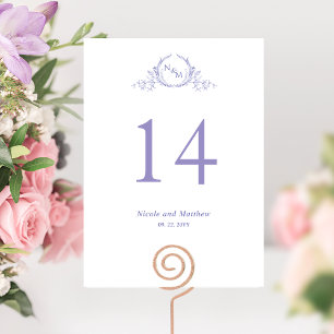 Número de Mesa de Casamento com Monograma Roxo Chi