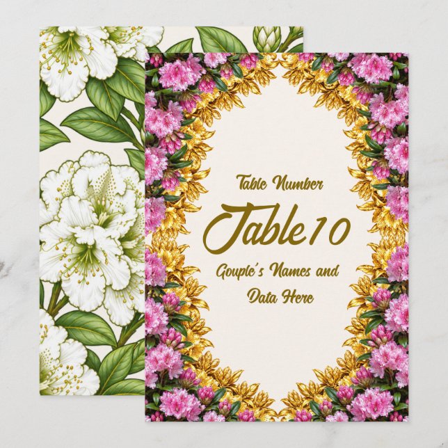 Número de Mesa de Casamento com Rododendro da Cost (Frente/Verso)