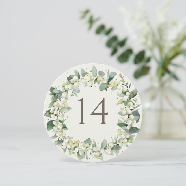 Número de mesa de casamento Creme Snowberry + Euca (Em pé/Frente)