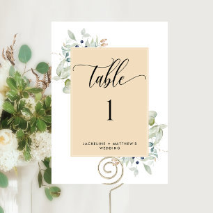 Número de Mesa de Casamento Elegante com Folhagens