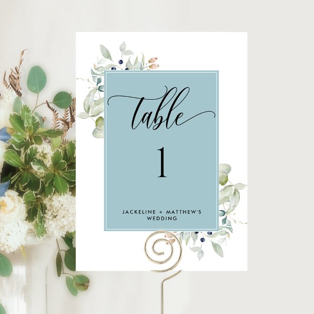 Número de Mesa de Casamento Elegante com Folhagens (Criador carregado)