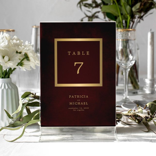 Número de mesa de casamento em dourado burgundy mo (Criador carregado)