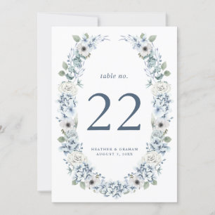 Número de Mesa de Casamento Floral Azul