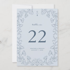 Número de Mesa de Casamento Floral Azul