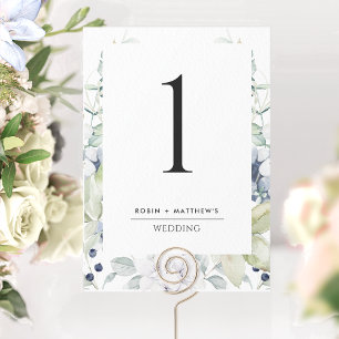 Número de Mesa de Casamento Floral Branco e Azul E