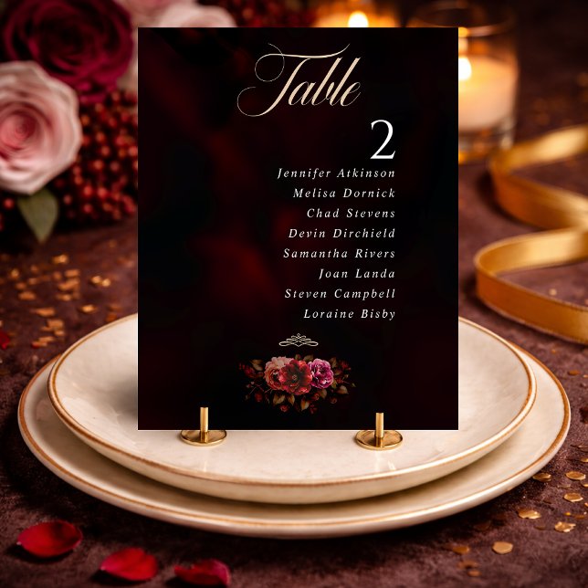 número de mesa de casamento floral chic vermelho p (Criador carregado)