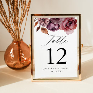 Número de Mesa de Casamento Floral Marsala de Outo