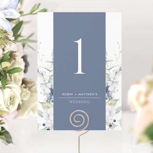 Número de Mesa de Casamento Floral Naval e Branco  (Criador carregado)