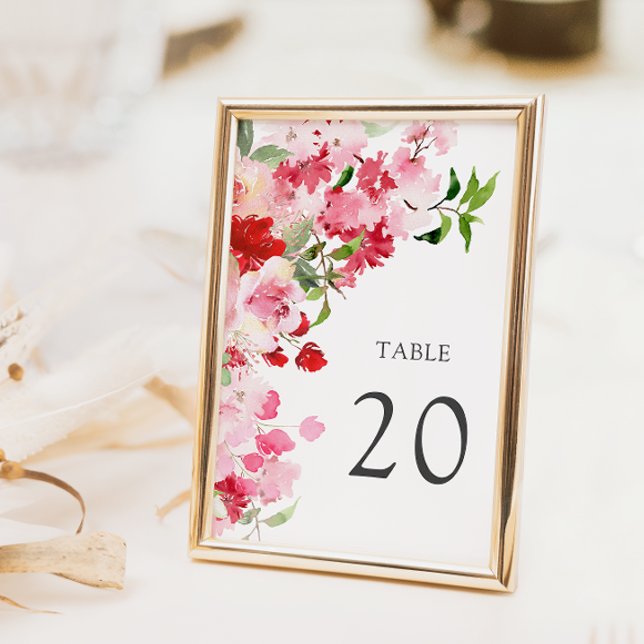 Número de Mesa de Casamento Floral Rosa Vermelho (Watercolor Red Pink Floral Wedding Table Number
)