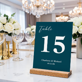 Número de Mesa de Casamento Minimalista Azul Escur